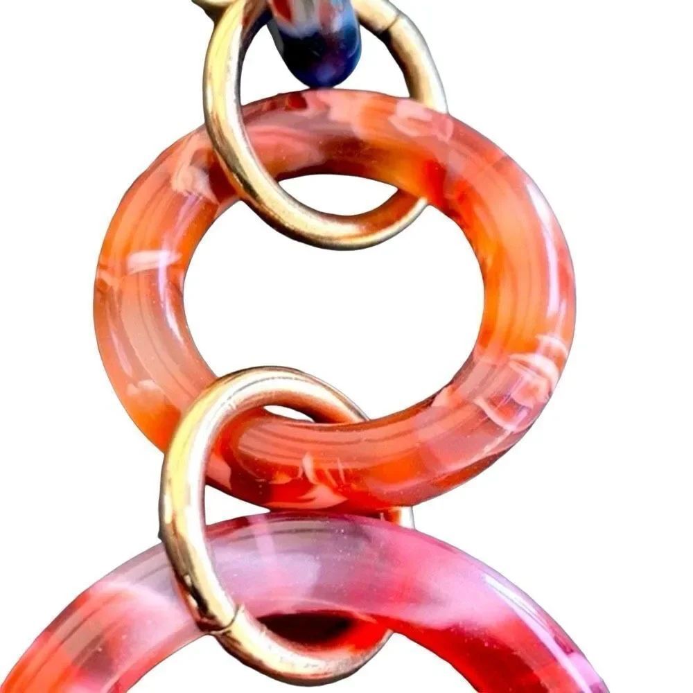 Lele Sadoughi Triple Loop Hoop Circle Red Ring Pendant Necklace - Picture 3 of 5